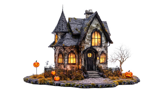 halloween haunted house with glowing windows clip art preview
