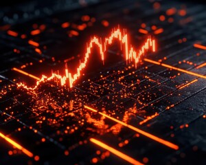Abstract graph design depicting digital data trends with glowing lines on a dark background.