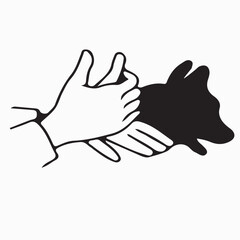 Hand shadow made into the shape of a Butterfly. white background