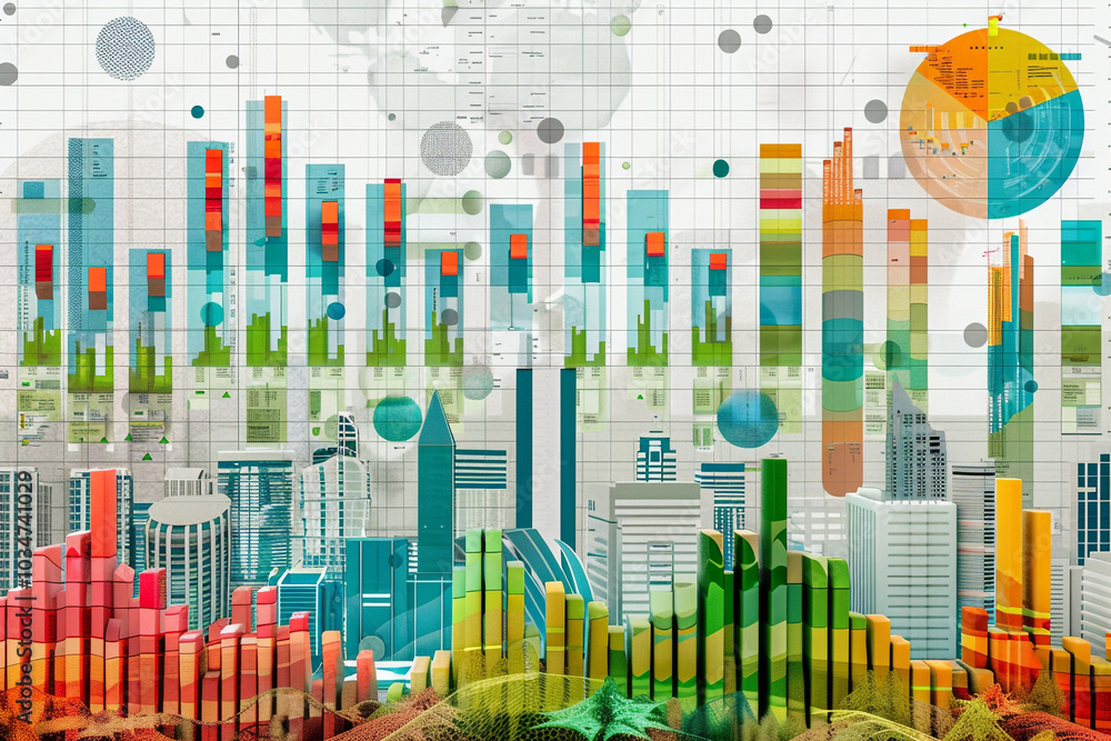 Poster abstract cityscape with data visualization
