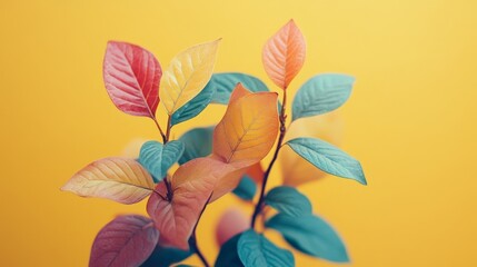 Close-up of a multi-colored plant with intricate dollar sign leaves, representing wealth growth and abundance, set against a light yellow backdrop, prosperity symbol, creative economy