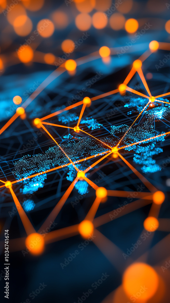 Poster abstract digital network with glowing nodes