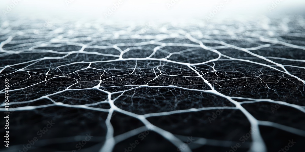 Poster cracked surface texture with intricate patterns in a black and gray gradient, abstract and artistic.