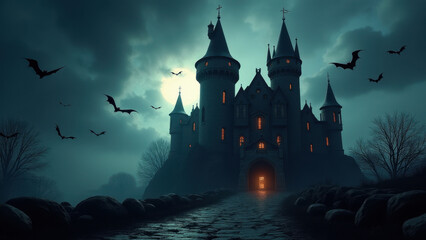 Gothic castle in the moonlight