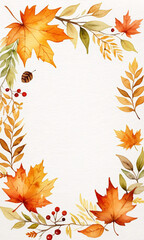 Serene Autumn Invitation Illustration: Warm-toned foliage and crisp leaves on a pristine white background. This calm and golden-themed watercolour captures the essence of autumn's tranquility.