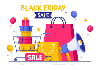 Fototapeta premium Black Friday Sale Event Vector Illustration with Shopping Paper Bags and Big Promotion Discount Purchases Goods for Promotions in a Flat Background