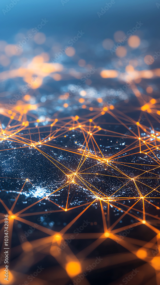 Poster connected data network on a dark background