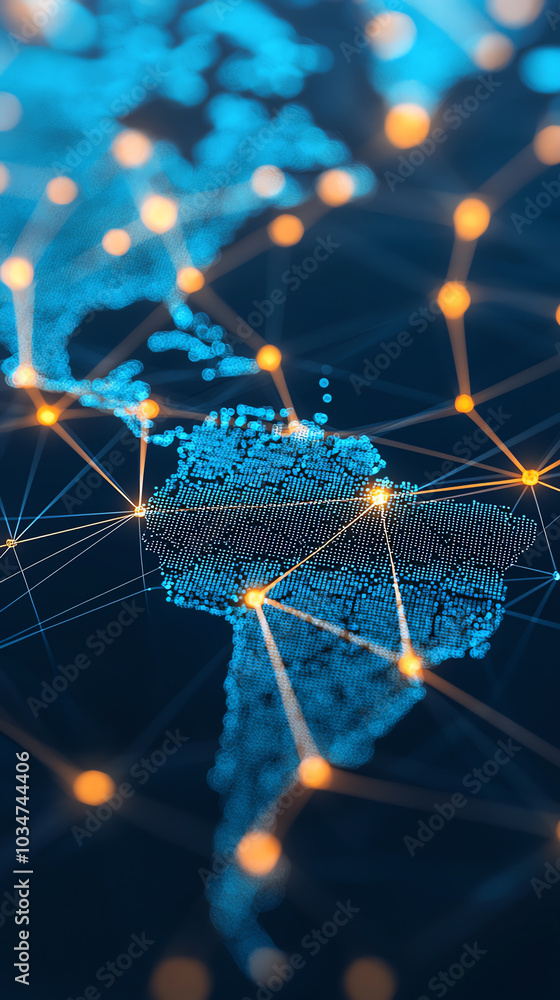 Poster digital world map with network connections