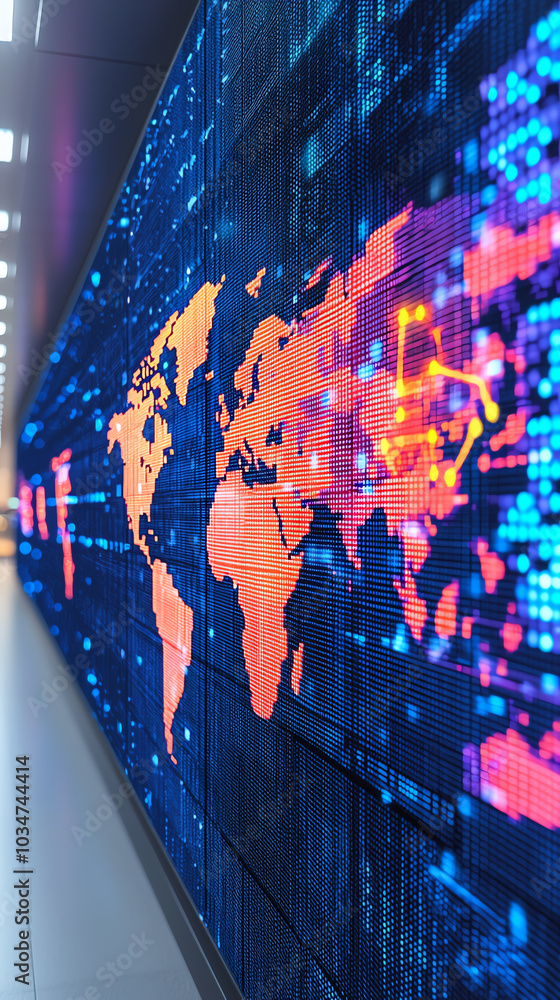 Poster digital world map with technology background