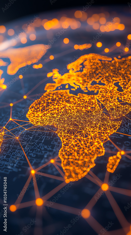 Poster global network visualization with glowing map
