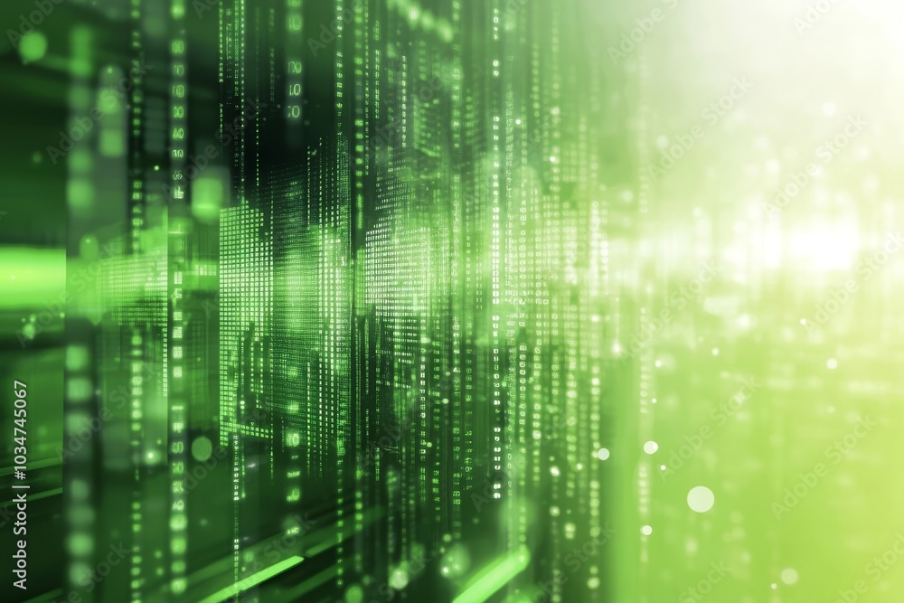 Aufkleber abstract green digital background with glowing lines and particles.