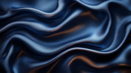 Fototapeta premium Abstract background of dark blue silky fabric with smooth, flowing waves.