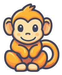 Fototapeta premium Cute vector illustration of a smiling orange cartoon monkey sitting with a playful expression. Perfect for children’s designs, jungle themes, and playful animal artwork.