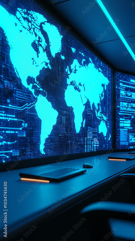 Poster modern digital world map on display screen