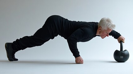 Fitness Workout Man Kettlebell Plank Exercise  Training