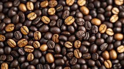 Fototapeta premium Smooth Coffee Beans with Golden Highlights and Textures