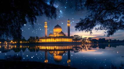 Obraz premium A serene night scene of a mosque