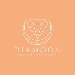 jewelry logo diamond moon retro vector symbol illustration design template