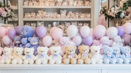 Obraz premium Pastel Teddy Bears and Balloons for Baby Shower Decoration
