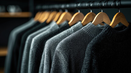 Obraz premium The suits hanging on the clothes rack are neatly arranged for display.