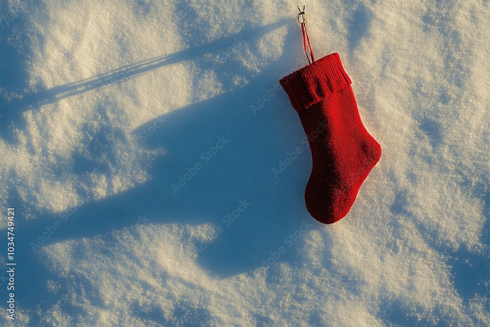 Sticker Red Christmas Stocking Hanging in Snow