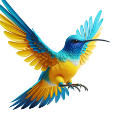 Fototapeta premium 3D yellow and blue humming bird illustration isolated PNG