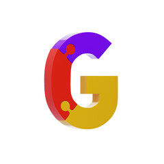 3D Colorful Puzzle Piece Letter G. 3D Icon