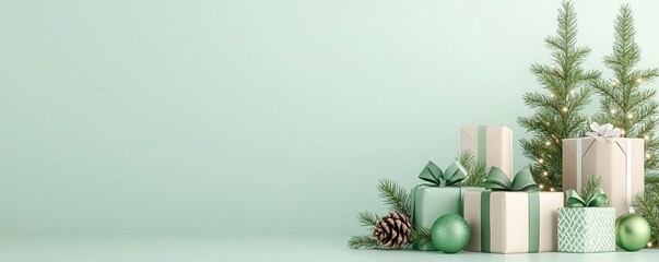 Eco-friendly Christmas wrapping ideas with organic materials, festive and green, 3D illustration