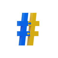 Obraz premium 3D Colorful Puzzle Piece Letter Hashtag. 3D Icon