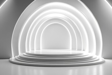 Obraz premium White Circular Platform with Archway and Illuminated Edges