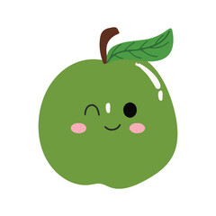cute kawaii apples sticker emoticon isolated on white background. Cute and kawaii apples  emoticon expression 