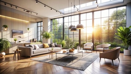 Fototapeta premium Minimalist Interior Design with Natural Light and Elegant Architecture in a Spacious Room - Perfect for Contemporary Living Spaces and Home Decor Inspiration