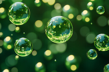 Transparent green bubbles background, 3d rendering