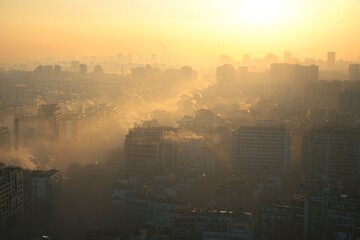 Fototapeta premium Air Pollution with smoke and haze in the city