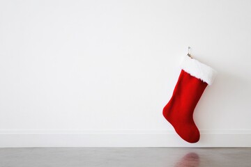 Red Christmas Stocking Hanging on a White Wall