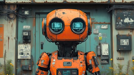 Fototapeta premium futuristic ai agent concept featuring an illustrated robot surrounded by various tech related items in detailed drawing.image