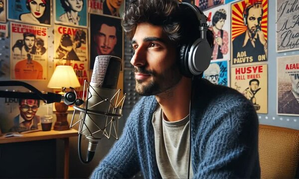 Male Radio Presenter Broadcaster in The Studio