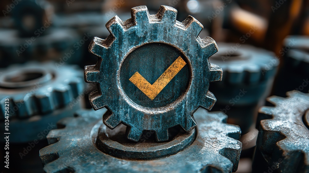 Aufkleber gears and checkmark symbolizing process optimization and quality assurance.illustration