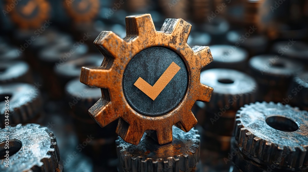 Poster gears and checkmark symbolizing process optimization and quality assurance