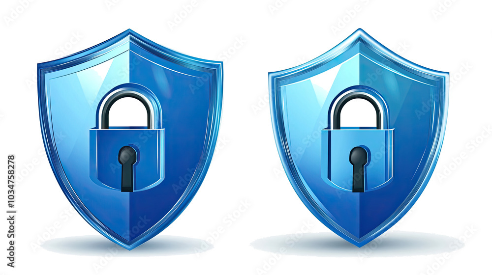 Aufkleber set of blue shields representing cybersecurity and data protection generative ai