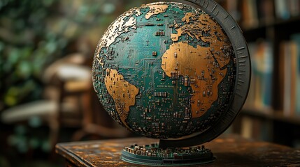 globe crafted from circuit boards and microchips symbolizing the integration of electronics in everyday life the image showcases the interconnectedness of modern technology and global communication
