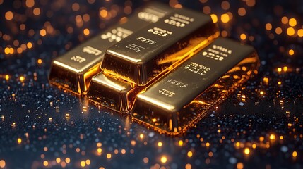 gold bars on digital financial chart representing gold price fluctuations