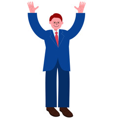 バンザイをするスーツを着たメガネの男性の全身のイラスト