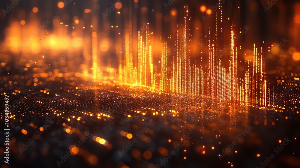 Poster golden stock market graph with abstract light bokeh representing gold stock trading and investment c