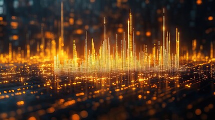 Obraz premium golden stock market graph with abstract light bokeh representing gold stock trading and investment concept