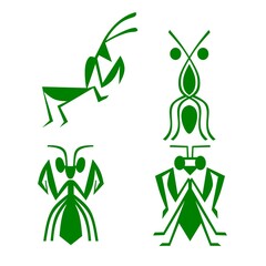 praying mantis set symbol on green