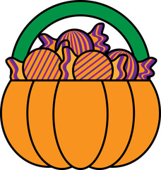Simple and cute halloween icons of candy basket