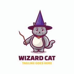 Vector Logo Illustration Wizard Cat Mascot Cartoon Style