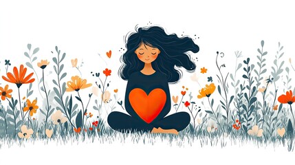 guided meditation concept with stylized heartsurrounded by floral elements capturing tranquility and mindfulness