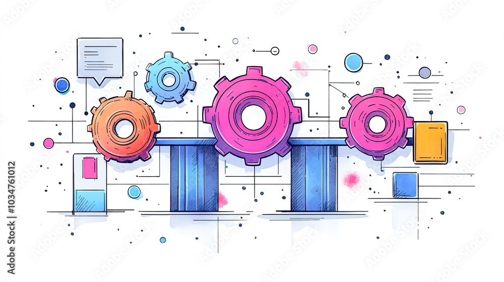 Poster hand drawnof machine with gears representing function concept in programming perfect for educational
